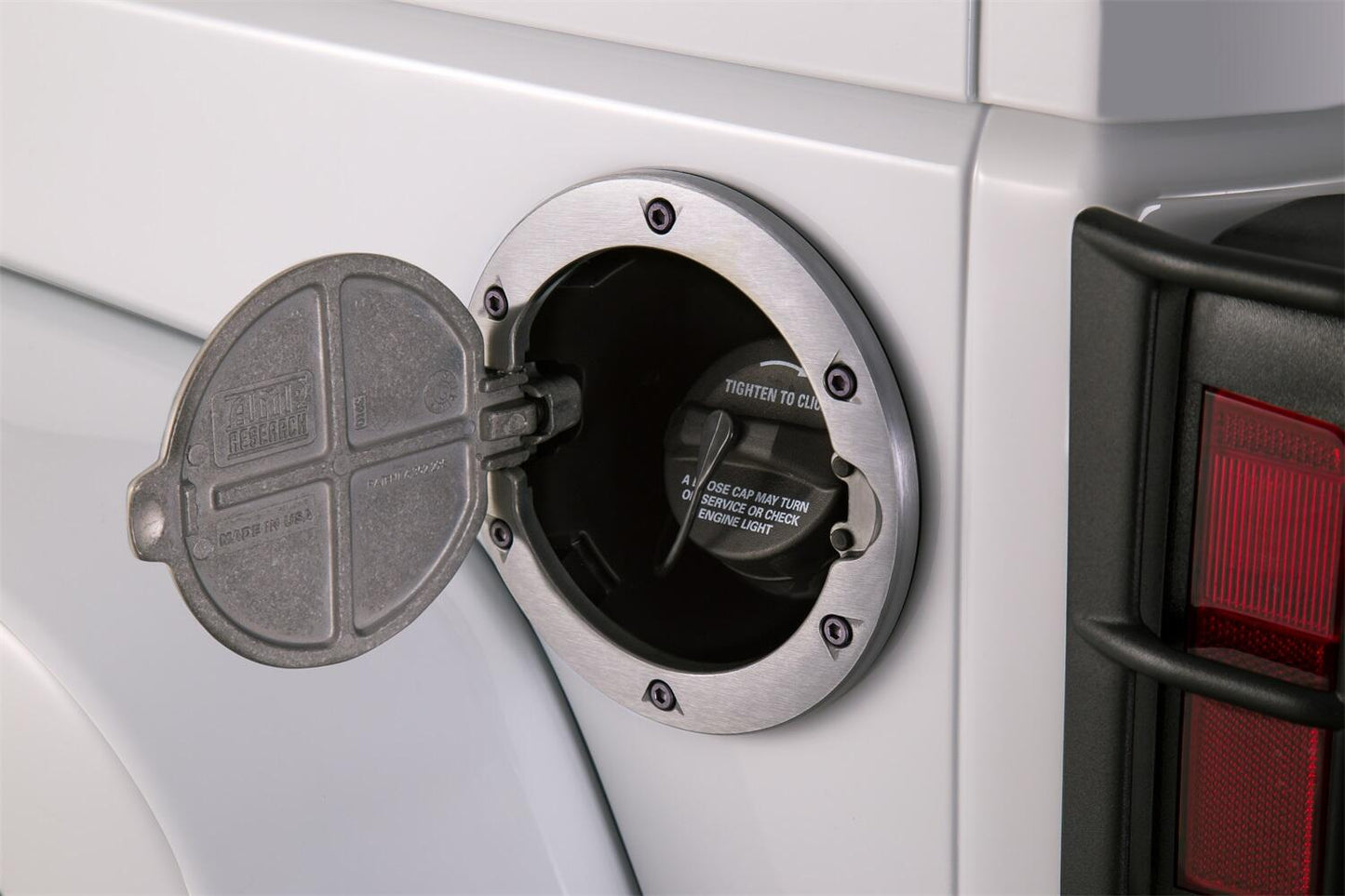 AMP Research 73000-00A Brushed Aluminum Fuel Door for 2007-2018 Jeep Wrangler JK/JK Unlimited, 2-Door/4-Door