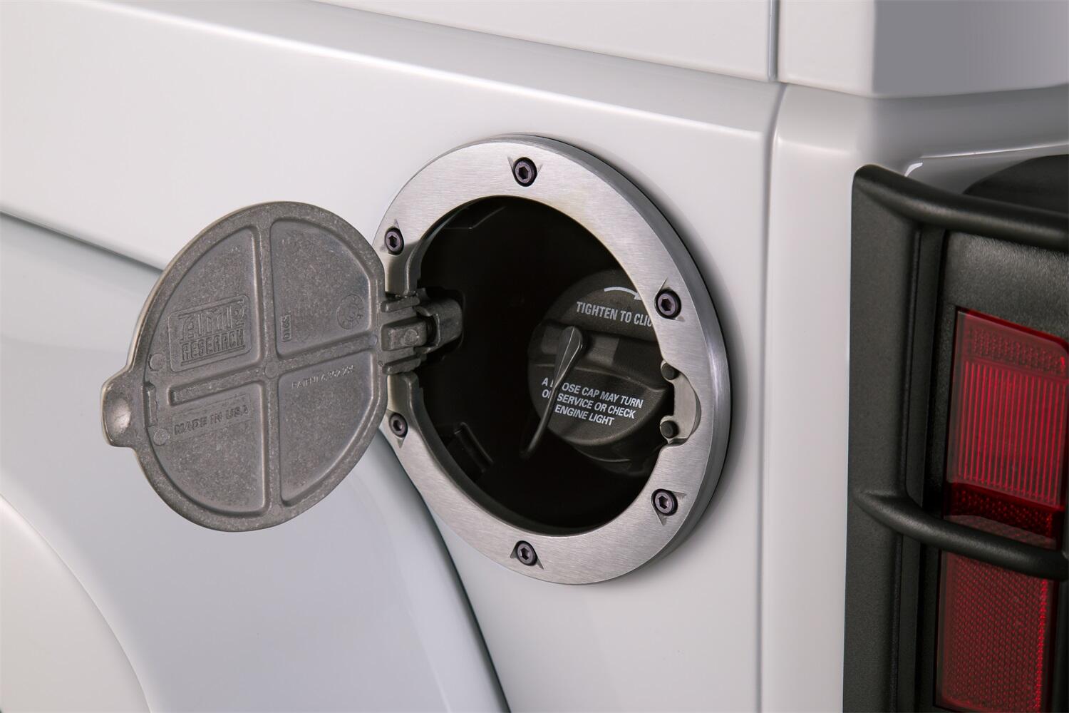 AMP Research 73000-00A Brushed Aluminum Fuel Door for 2007-2018 Jeep Wrangler JK/JK Unlimited, 2-Door/4-Door