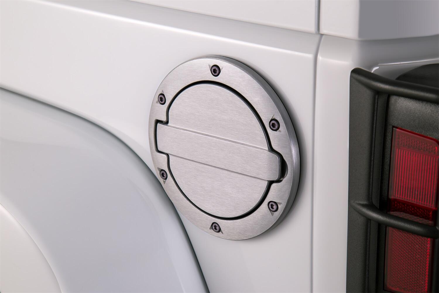 AMP Research 73000-00A Brushed Aluminum Fuel Door for 2007-2018 Jeep Wrangler JK/JK Unlimited, 2-Door/4-Door