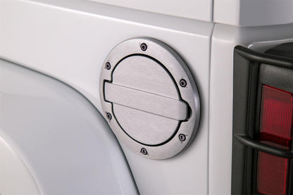 AMP Research 73000-00A Brushed Aluminum Fuel Door for 2007-2018 Jeep Wrangler JK/JK Unlimited, 2-Door/4-Door
